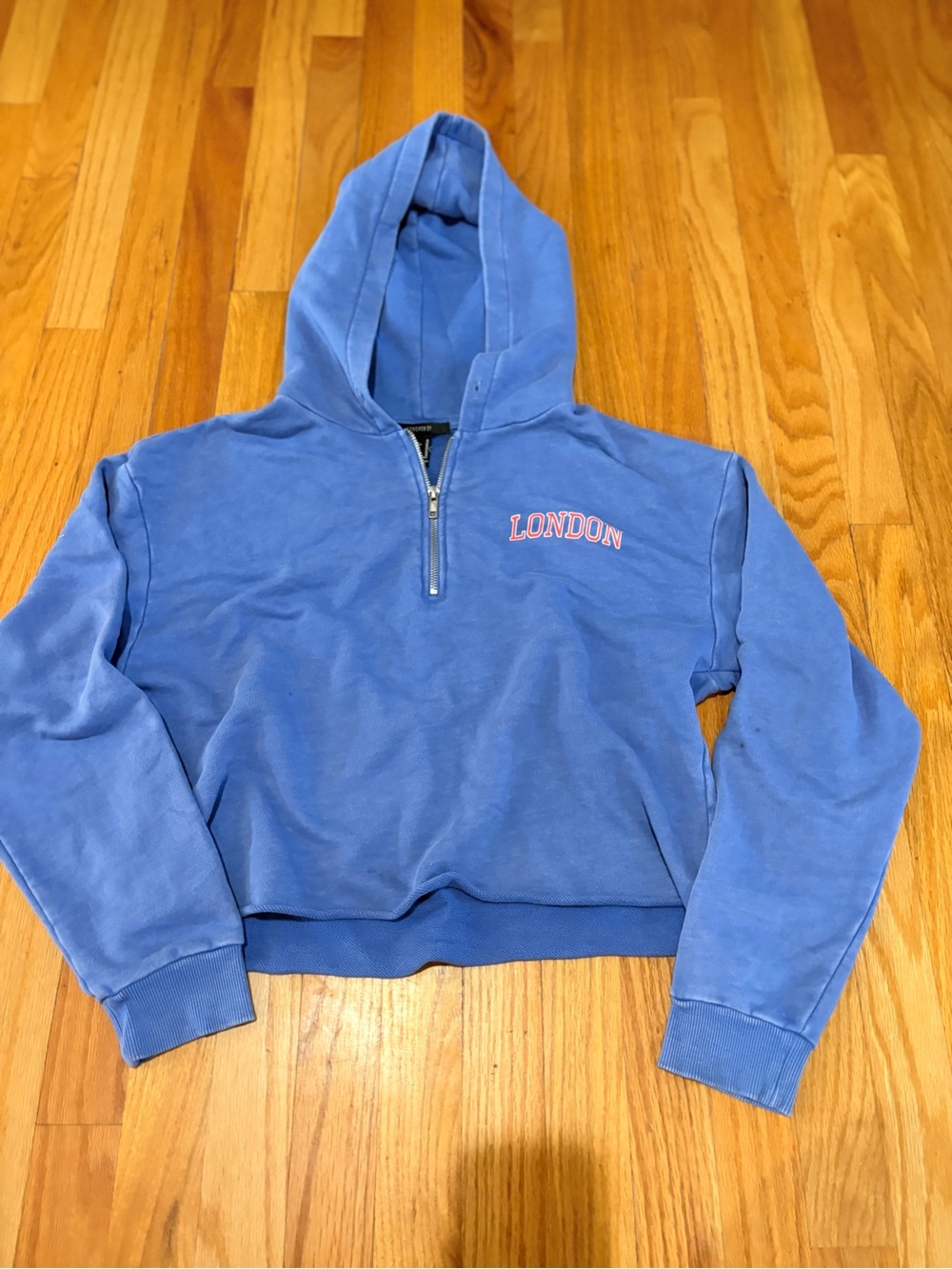 Forever 21 Blue "London" Quarter-Zip Hoodie